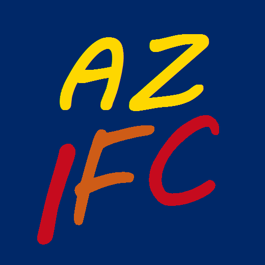 AZIFC Logo, it is the letters AZ on top of IFC in front of a blue background; the text bears the colors of the AZ flag